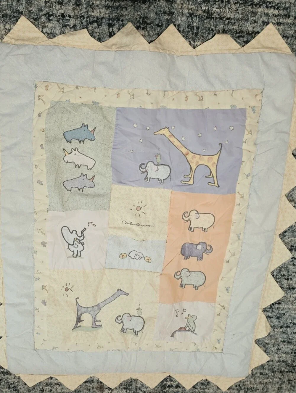 Vintage John Lennon Pastel Animal Patchwork Baby Quilt Giraffe Elephant Yellow